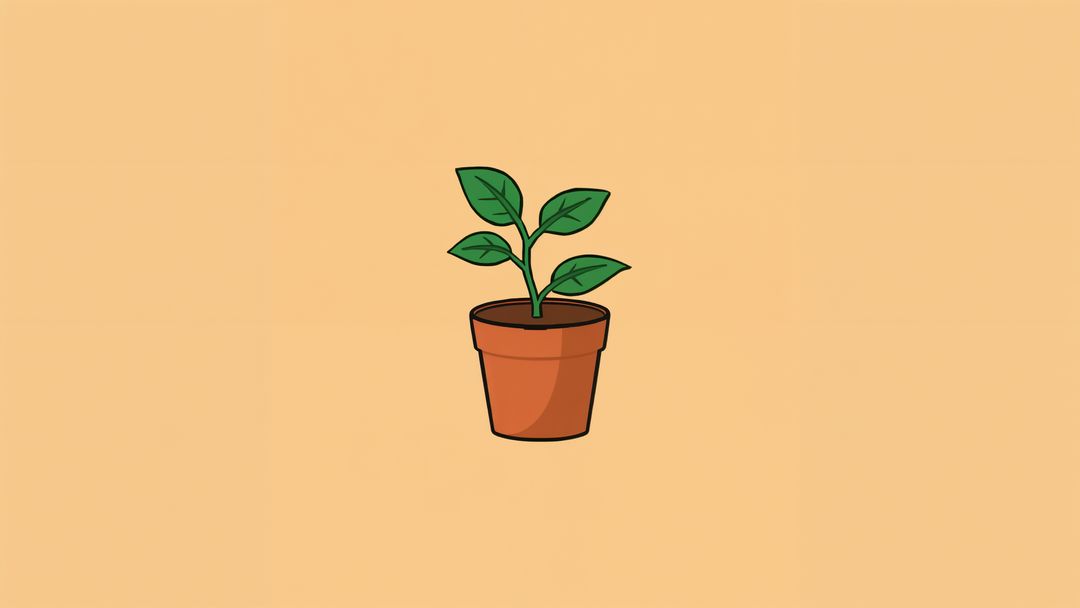 Small Green Seedling in Terracotta Pot on Minimalist Background