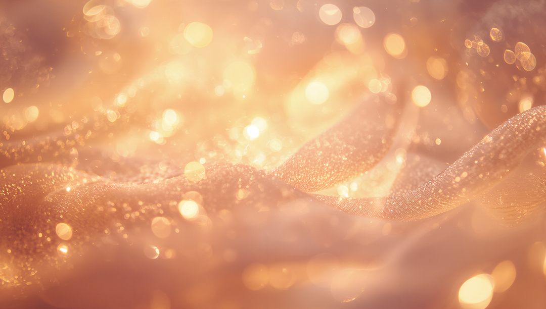 Shimmering Golden Sheer Ribbon Catching Warm Bokeh and Glitter Texture