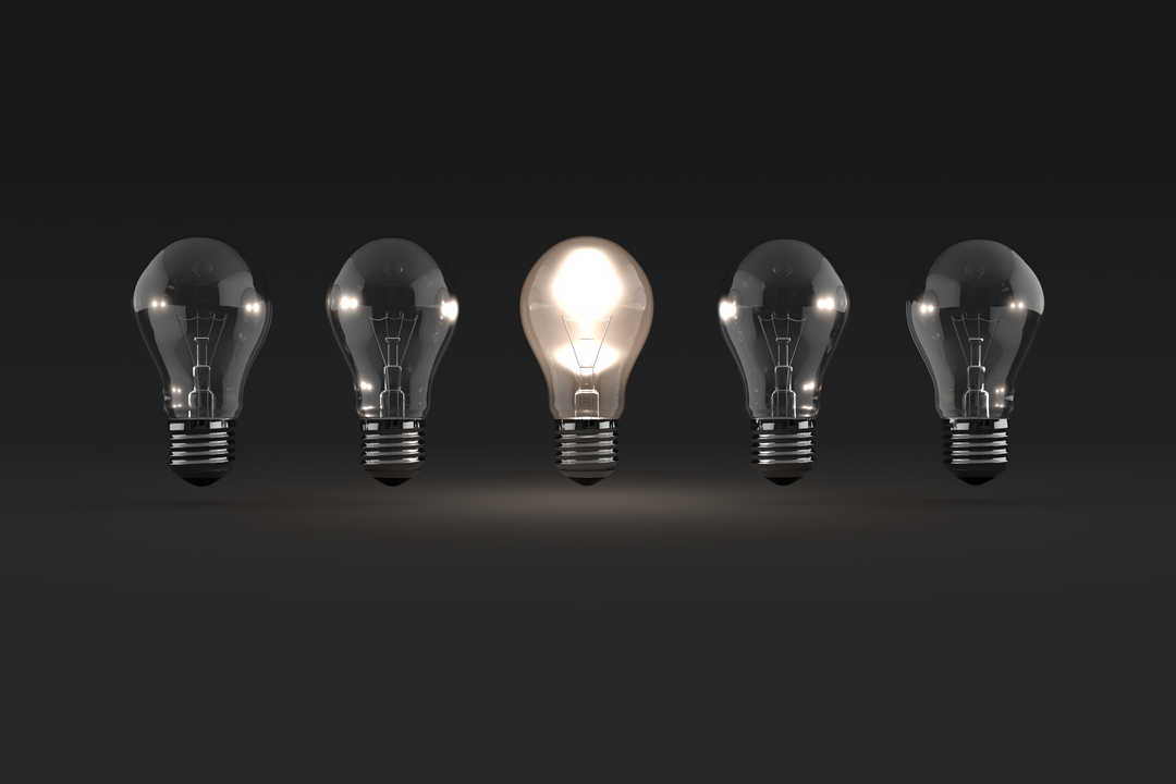 Row Transparent Light Bulbs Black Background One Illuminated - Download Free Stock Images Pikwizard.com