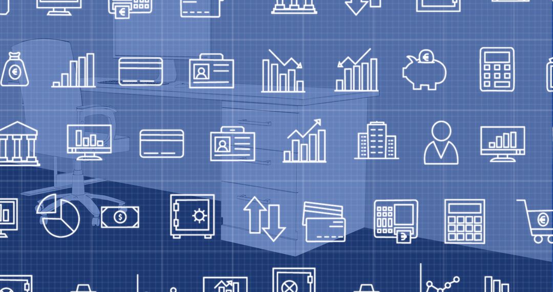 Business and Finance Digital Interface with Overlapping Icons