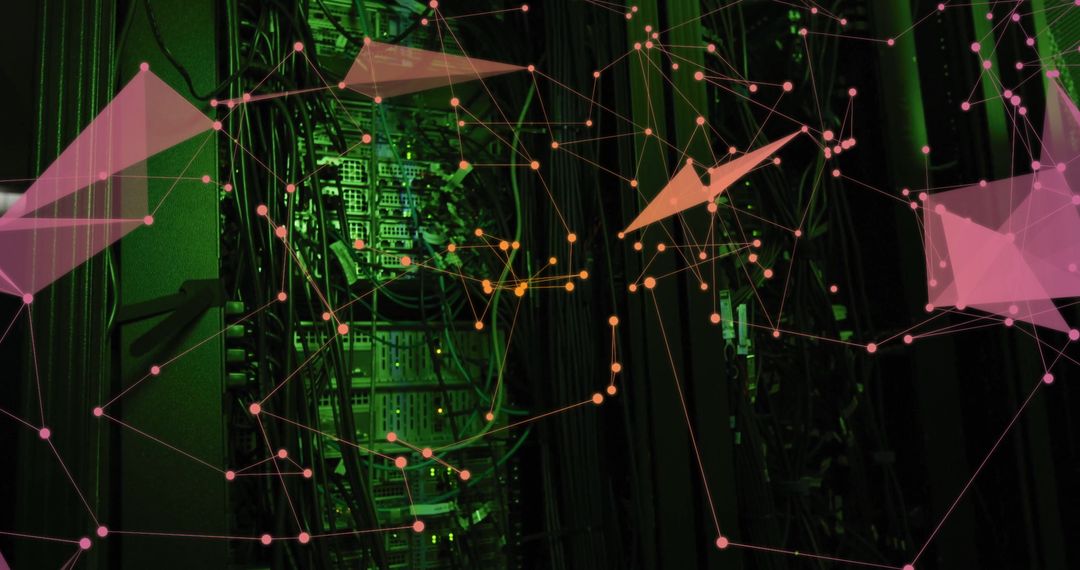 Futuristic Server Racks and Connectivity in Green-Hued Data Center