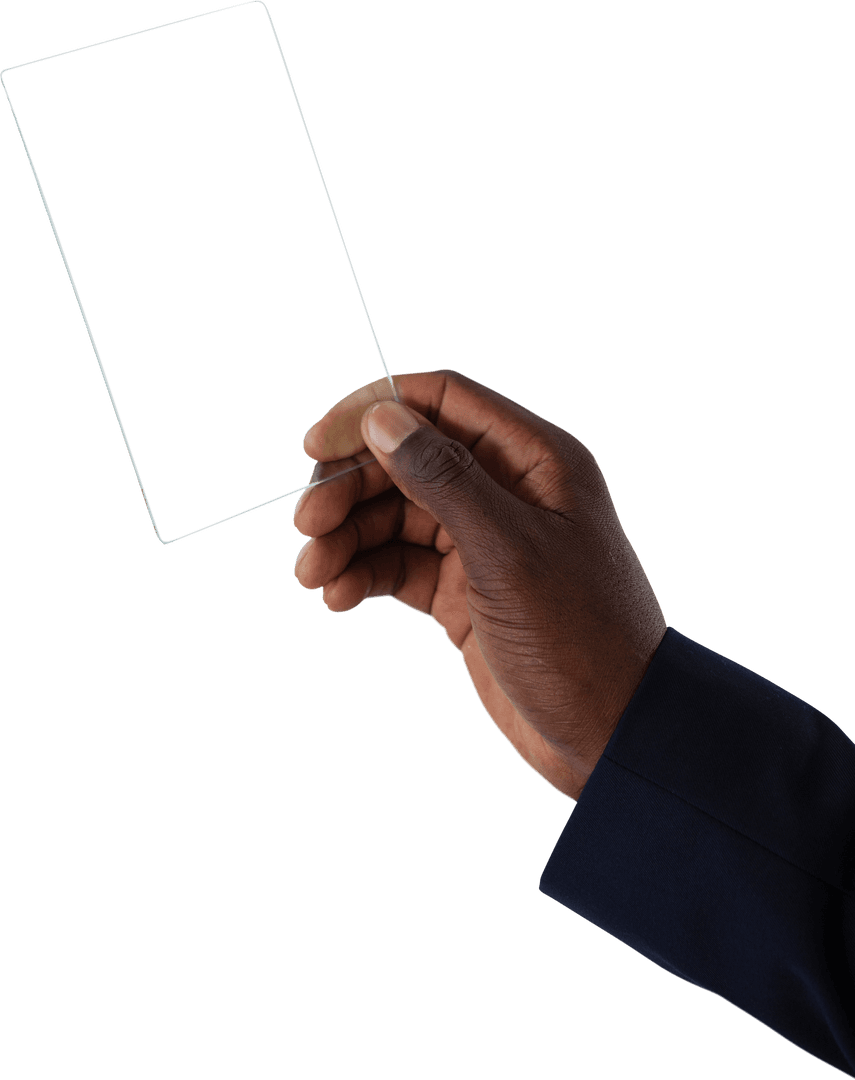 Hand Holding Transparent Glass Interface with Blank Display