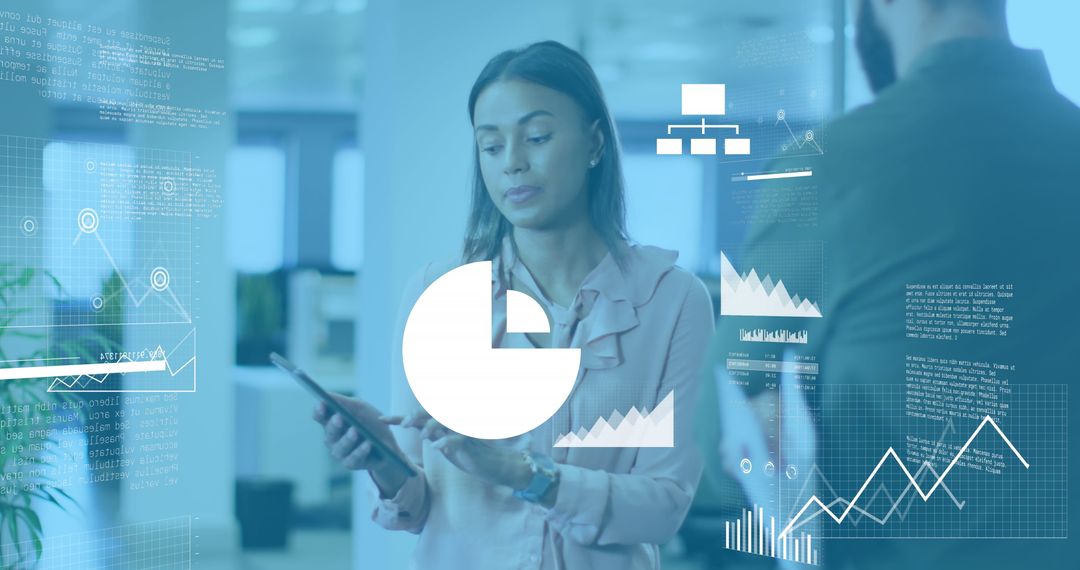 Professional Collaboration in Modern Office with Data Analytics Graphics