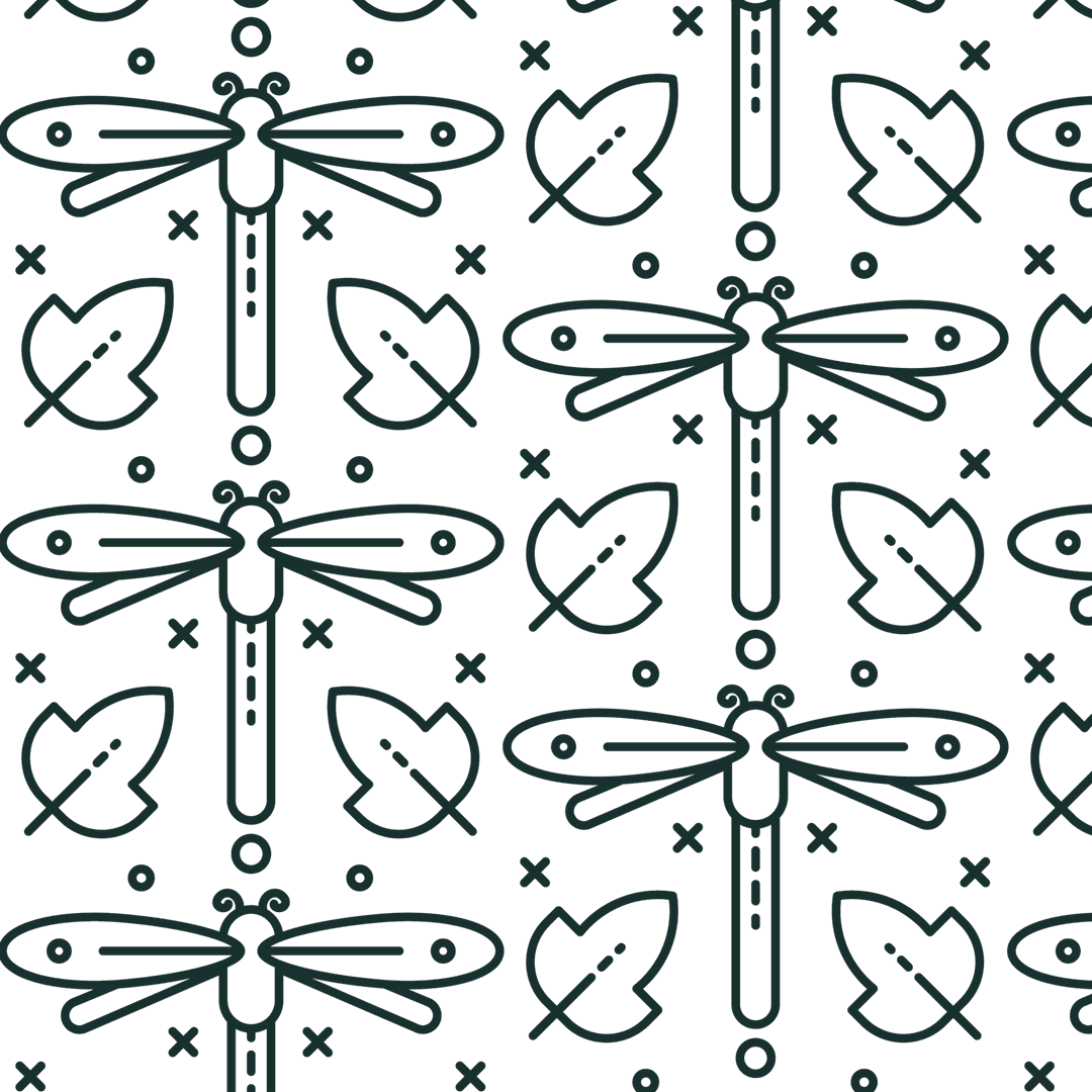 Seamless Dragonfly and Leaf Pattern on Transparent Background