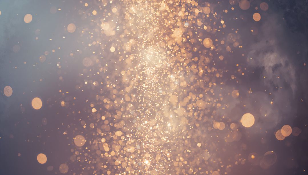 Golden Vertical Light Column with Sparkling Bokeh Particles and Ethereal Glitter Shimmer
