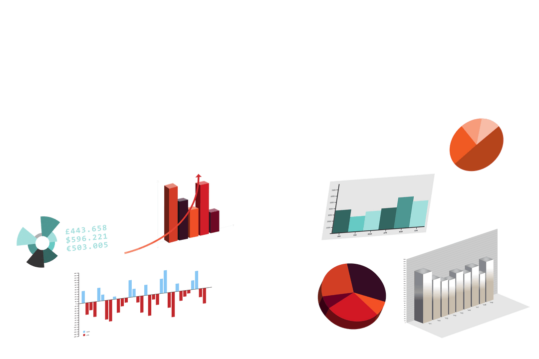 Transparent Background Financial Graphs and Charts Illustration