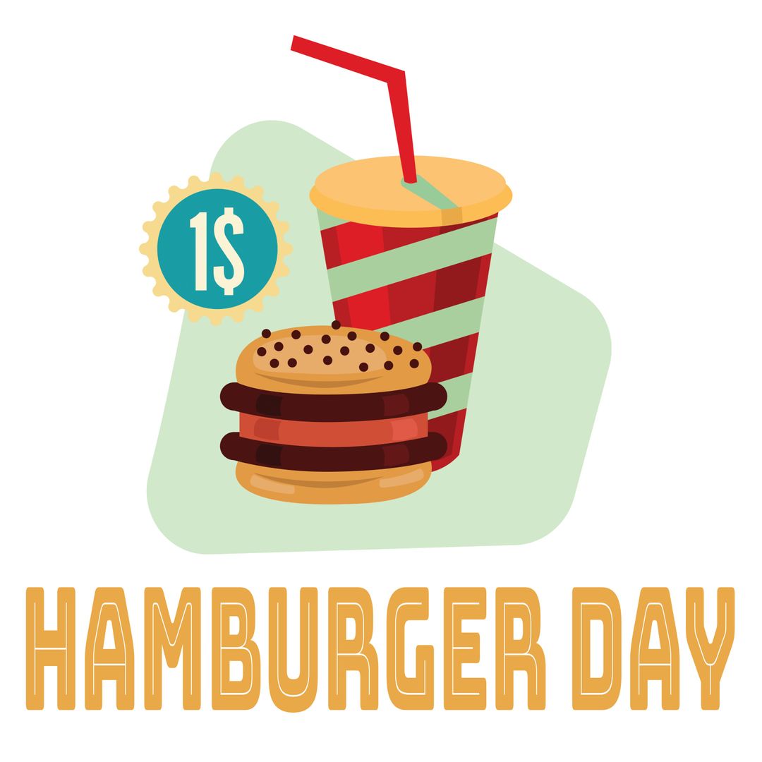 Hamburger Day Promotional Illustration with Drink and Price Tag - Download Free Stock Templates Pikwizard.com