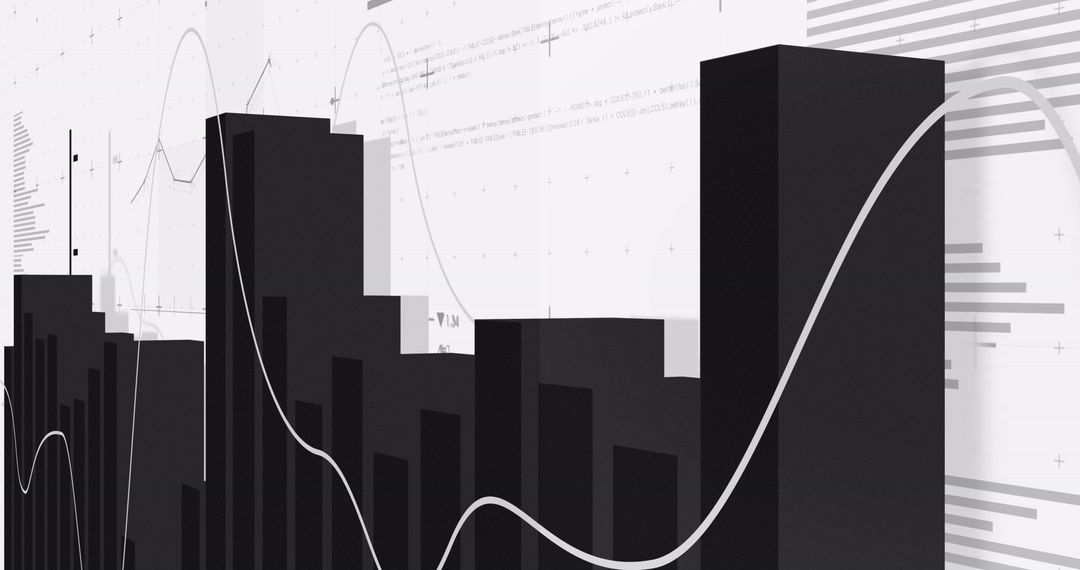 Financial Graphs with 3D Bars and Data Lines on White Background