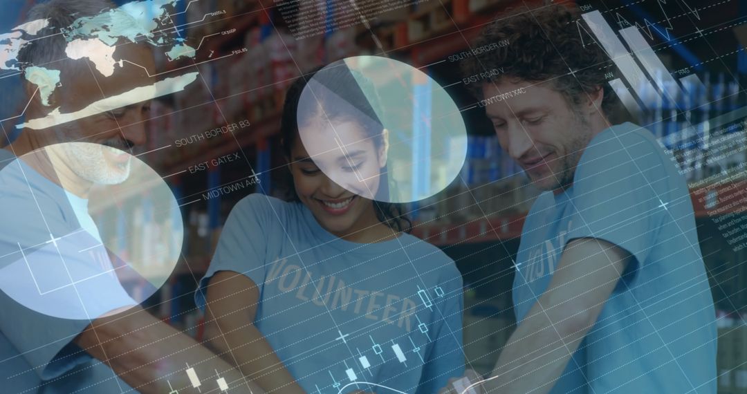 Volunteers Collaborating Amidst Data Integration, Donation Drive