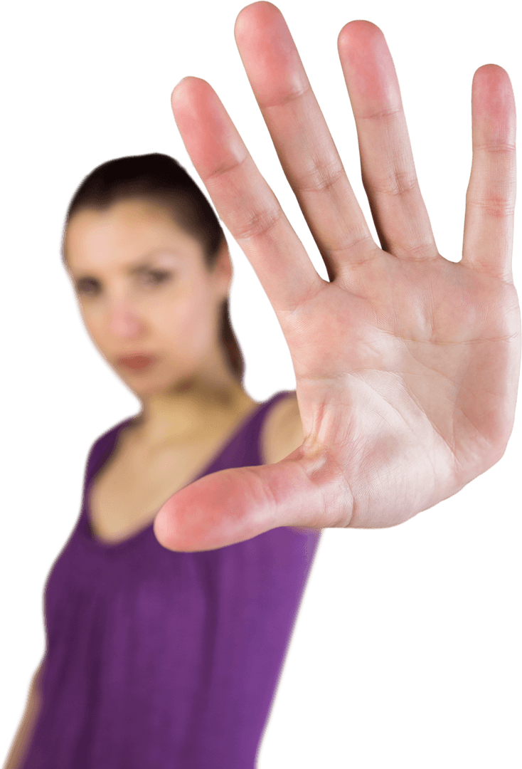 Serious Woman Making Stop Gesture with Transparent Background