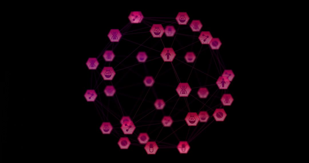 Digital Network Sphere with Connected Data Icons
