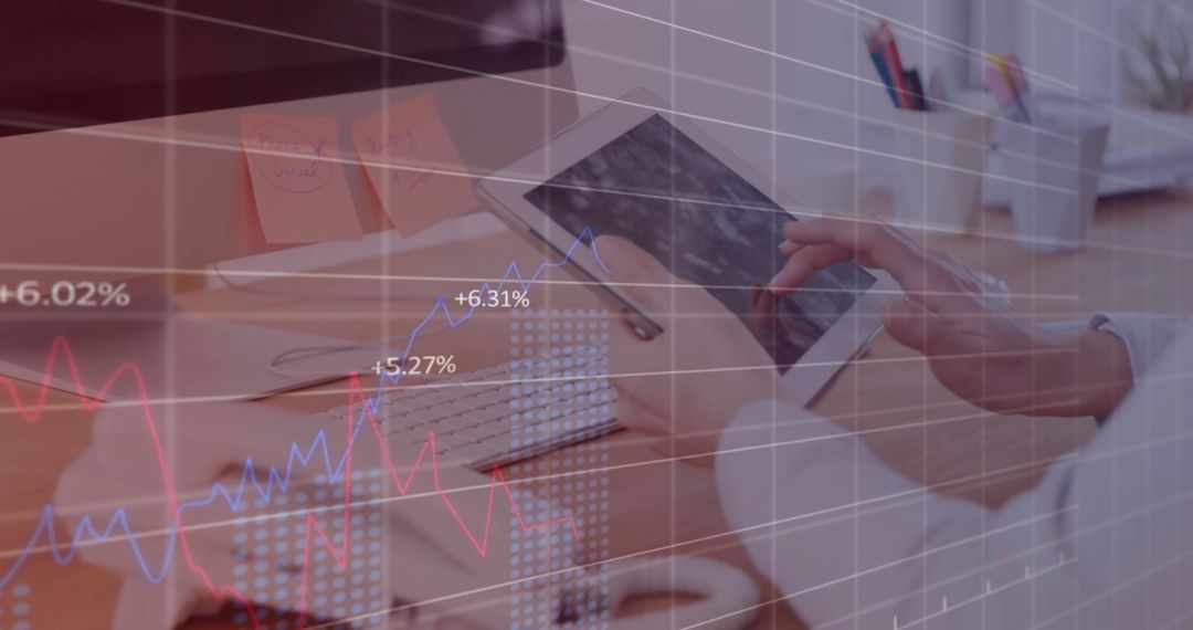 Financial Analyst Using Tablet with Stock Market Graph Overlay
