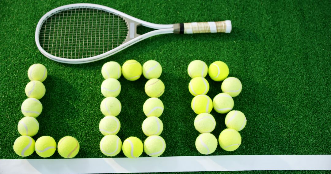 Overhead view of tennis balls forming word lob in court  - Free Images, Stock Photos and Pictures on Pikwizard.com