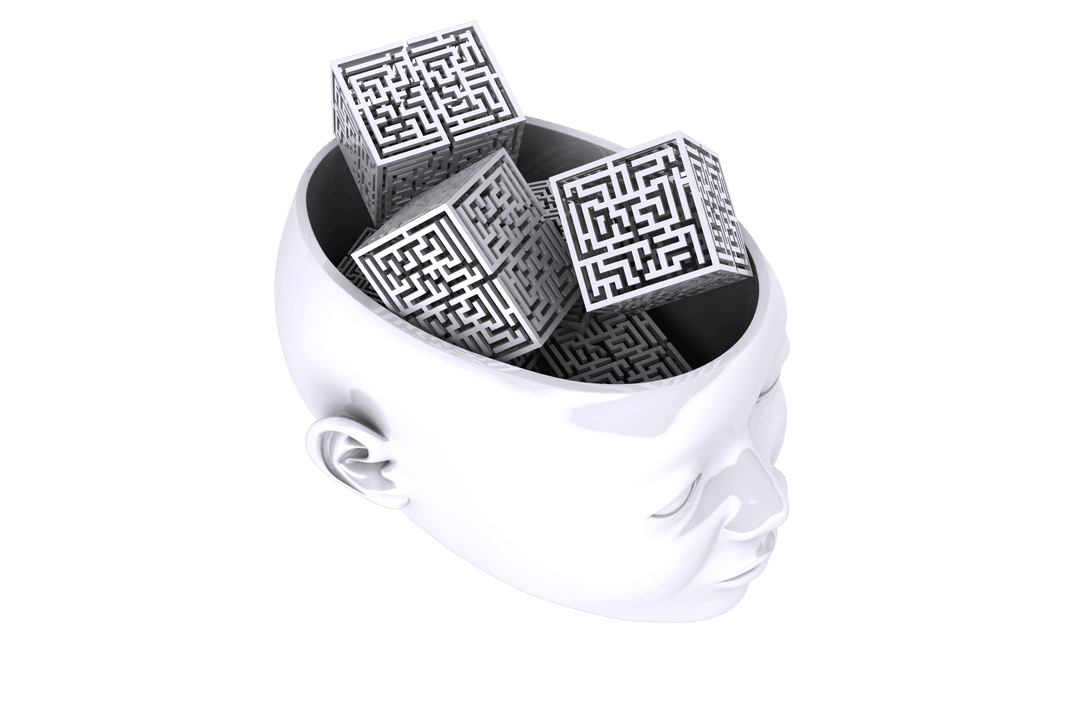 Transparent Abstract Head with Maze Squares Inside Vector Illustration