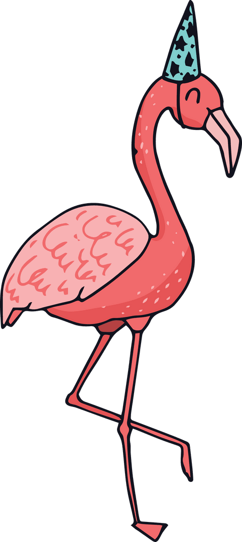 Transparent Party Flamingo Wearing Festive Hat Clip Art Design