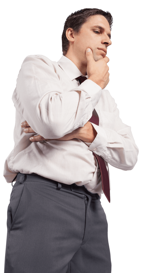Transparent Businessman in Deep Thought Pose