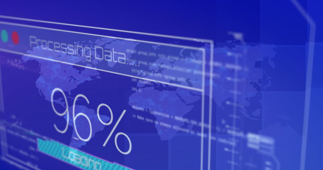 Holographic Global Data Processing Interface on Blue Background