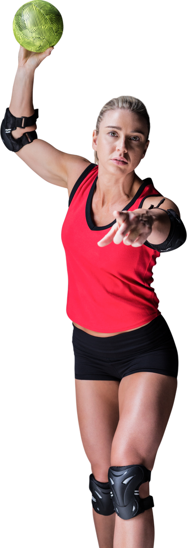 Female Athlete Throwing Handball in Red and Black Sportswear Transparent Background - Download Free Stock Images Pikwizard.com