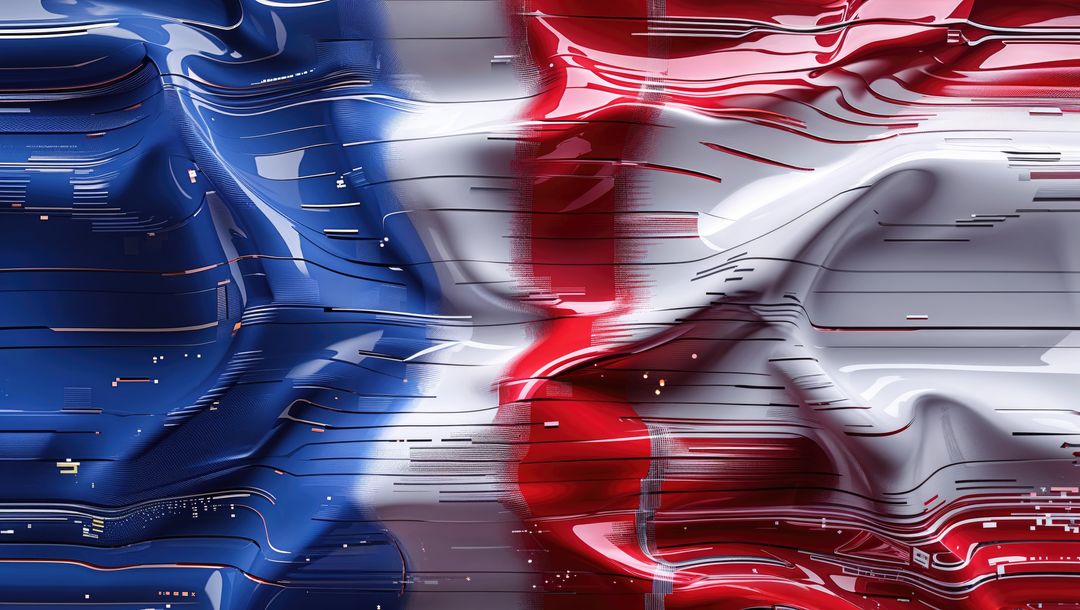 Futuristic Abstract Glitch Graphic with Fluid Color Waves