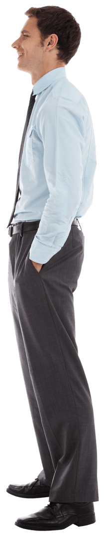 Transparent Profile of Smiling Young Businessman in Formal Attire