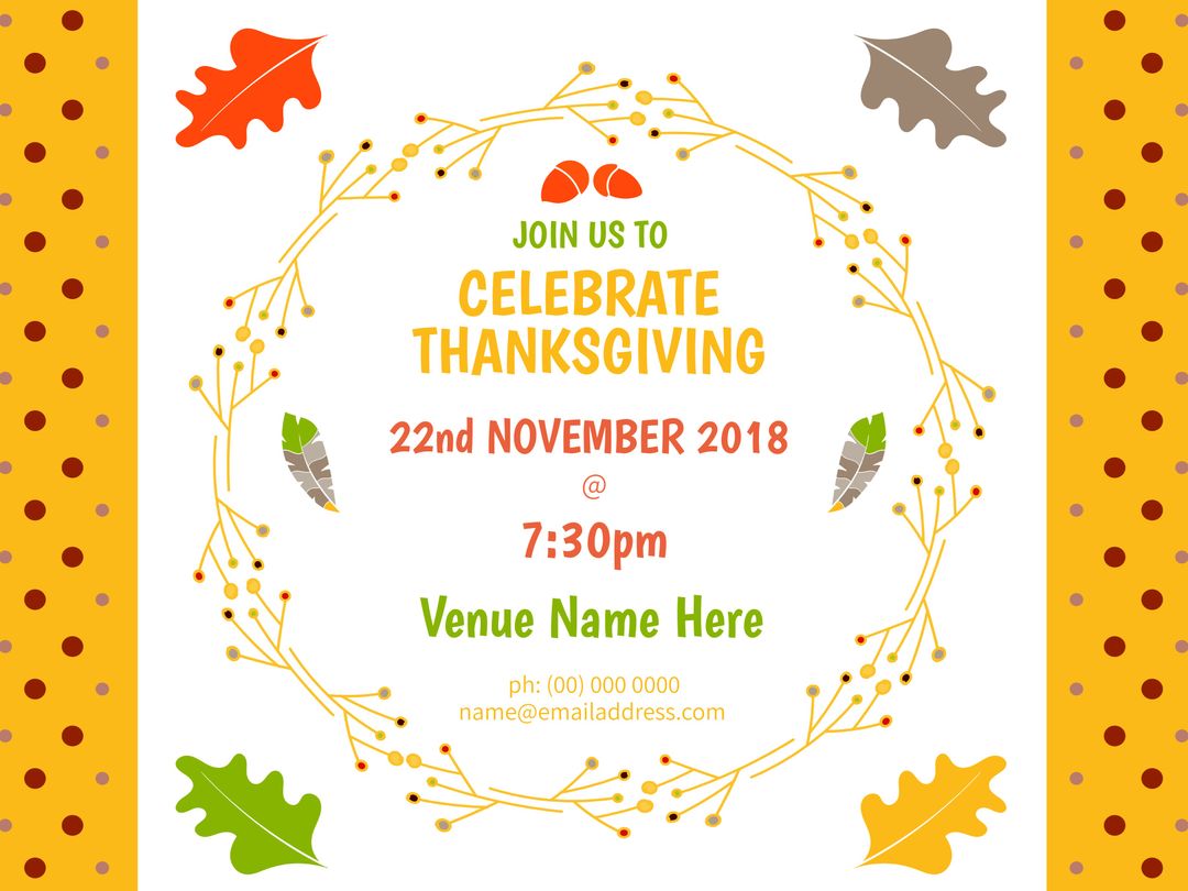 Thanksgiving Celebration Invitation with Autumn Leaves and Feathers