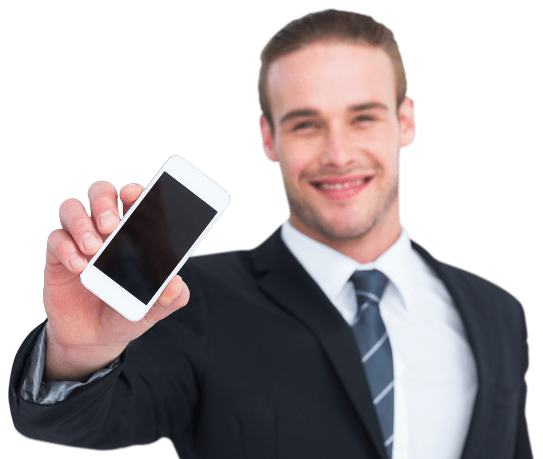 Smiling Businessman with Smartphone Transparent Cutout