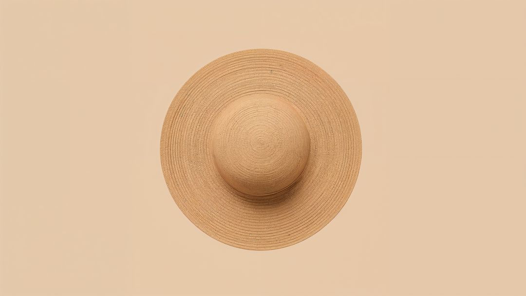 Wide-Brimmed Straw Hat with Concentric Woven Pattern