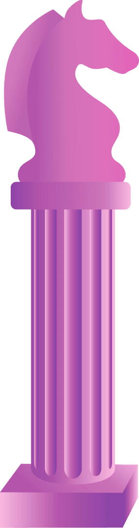 Gradient Chess Knight Sculpture on Column Transparent Background