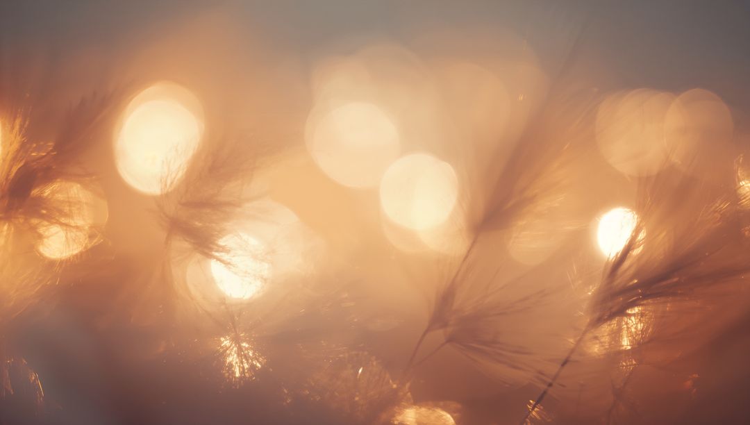 Shimmering feathery seed heads glowing in warm golden bokeh at sunset