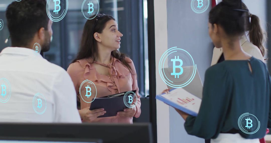 Diverse Colleagues Discussing Blockchain Solutions in Modern Office