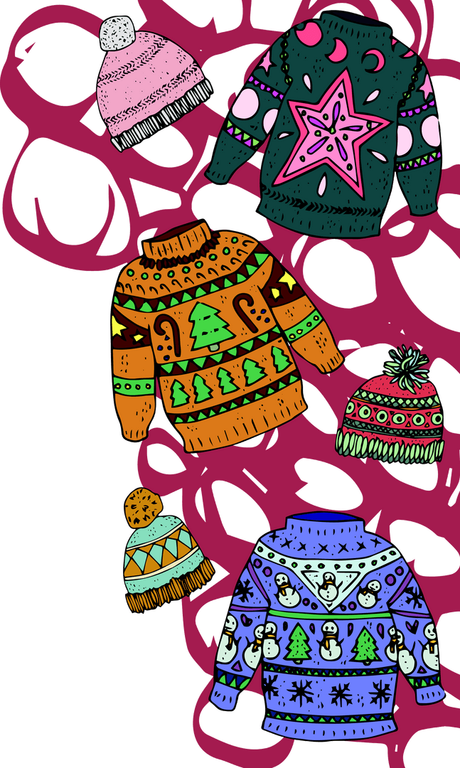 Transparent Christmas Woollen Sweaters and Hats Collection Graphic