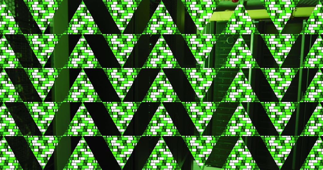Abstract Green Triangular Pattern Over Computer Server Room