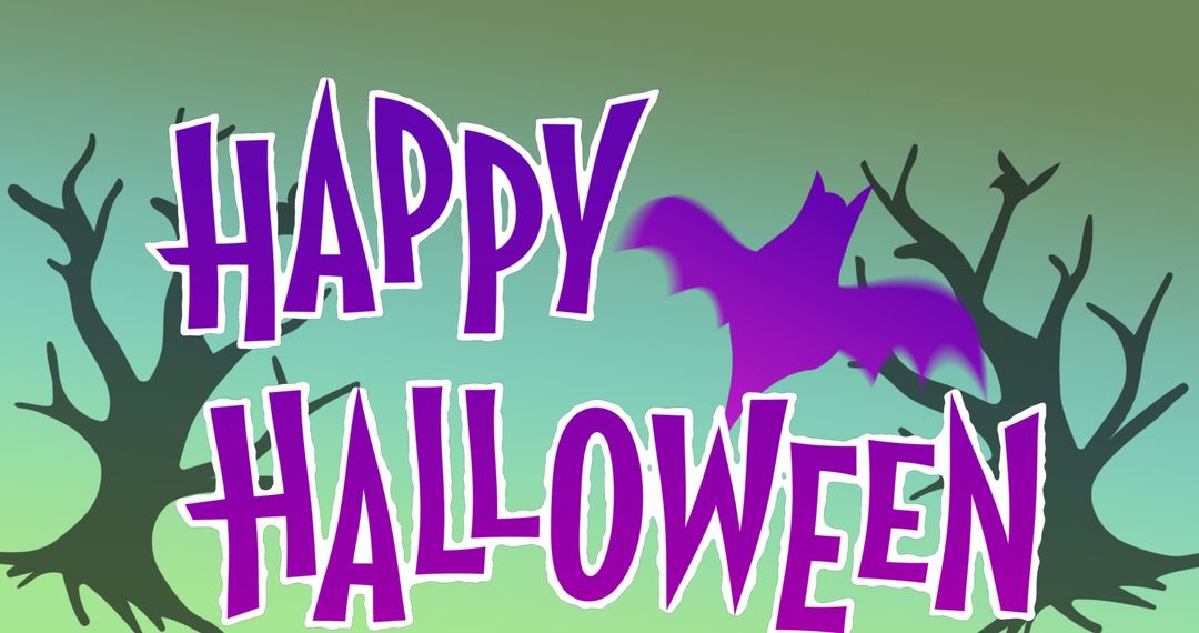 Halloween Festive Greeting with Bat and Trees