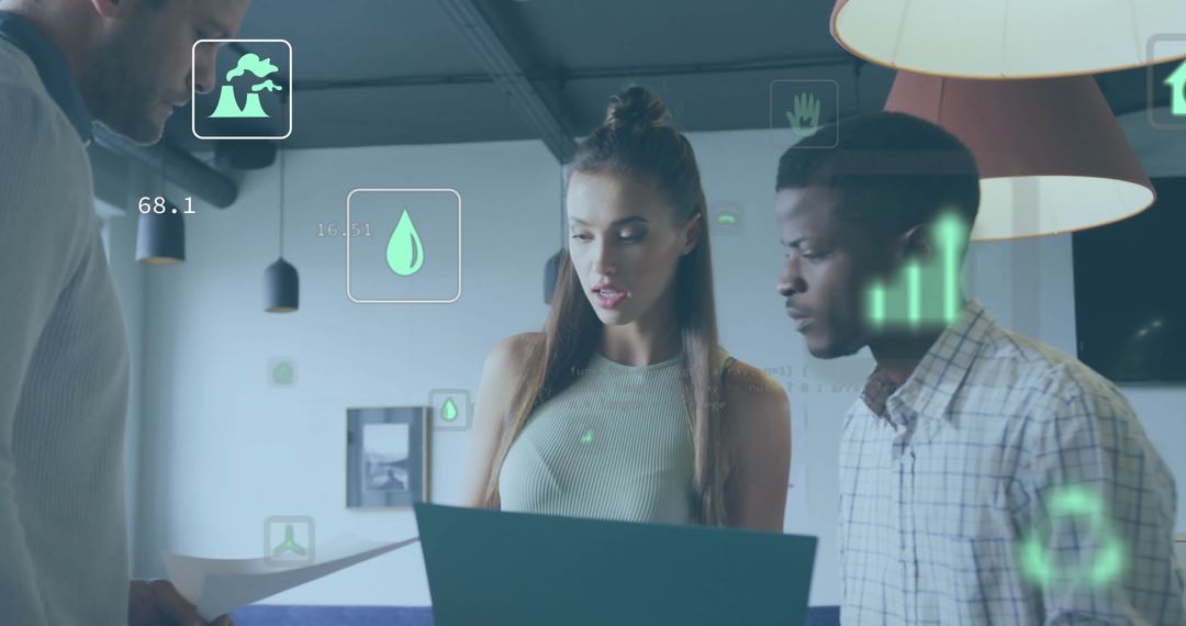 Eco-Conscious Team Collaborating in Modern Office