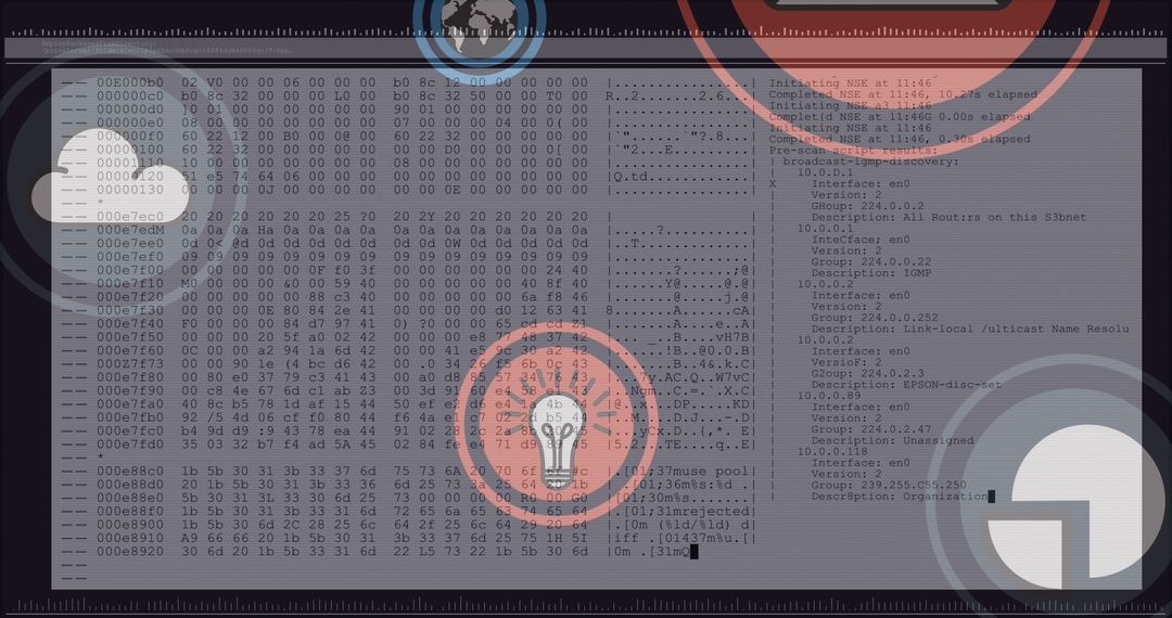 Abstract Overlaid Icons with Binary Code Background