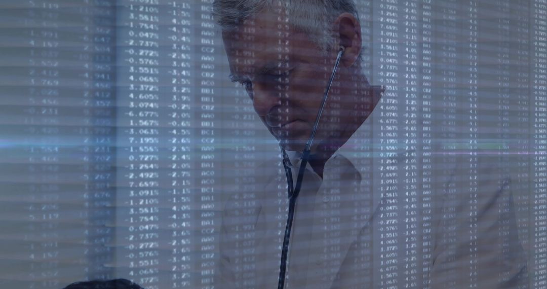 Doctor Using Stethoscope with Data Overlay in Clinical Examination