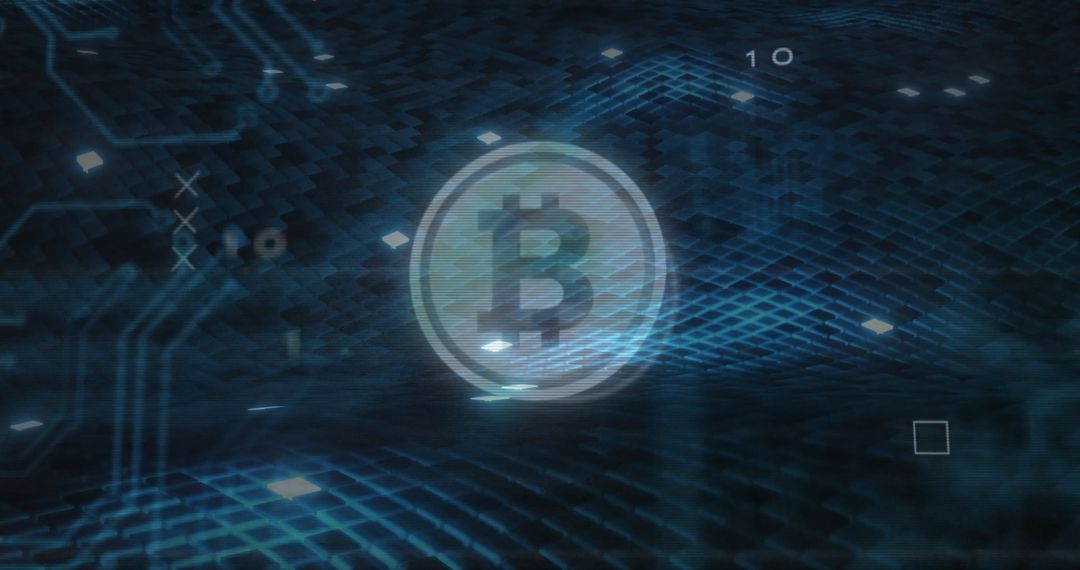 Glowing Bitcoin Symbol with Blockchain Digital Network