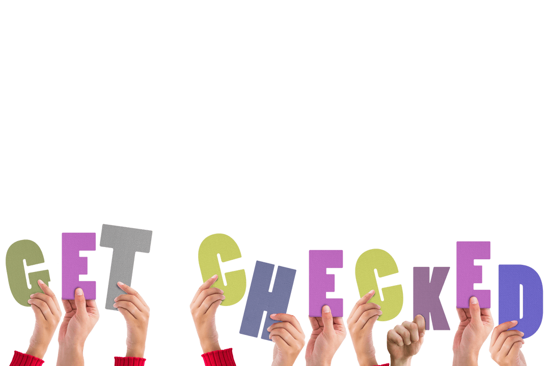 Hands Holding Get Checked Text Isolated, Transparent PNG