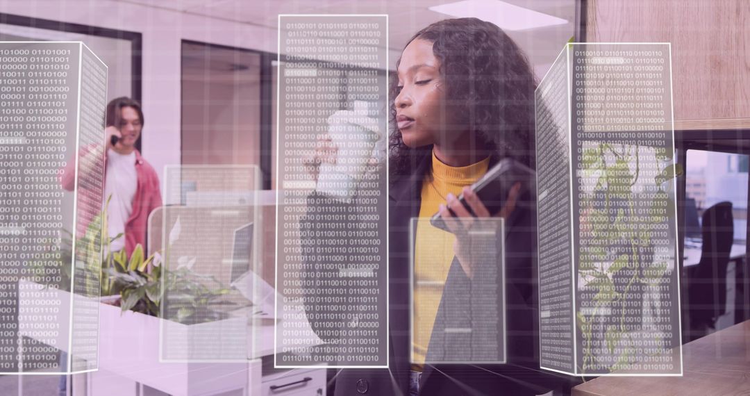 Business Leader with Holographic Data Display in Modern Office