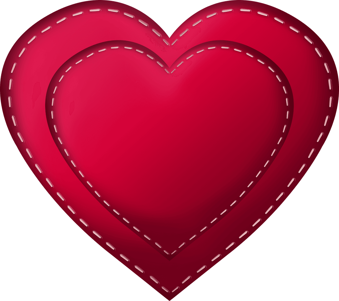 Red Layered Hearts on Transparent Background with Stitch Detail