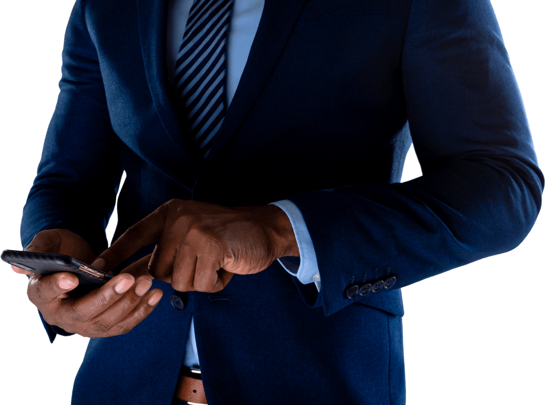 Transparent Businessman Using Smartphone Touchscreen Technology