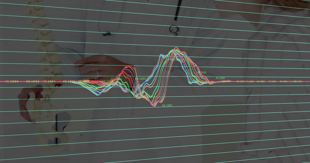 Doctor Holding Spine Model with Dynamic Medical Graph Overlay