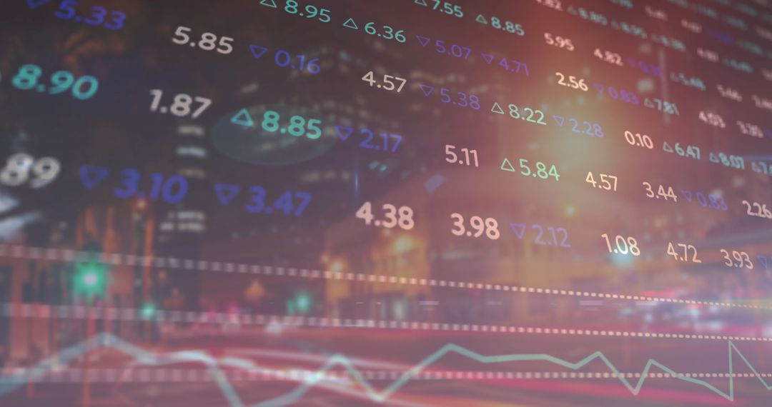 Digital Financial Analytics Overlay on City Nightscape