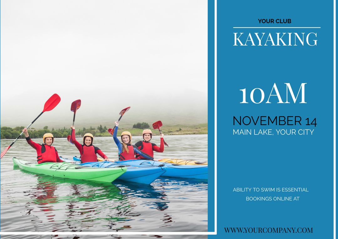 Group of Kayakers Enthusiastically Paddling on Lake - Download Free Stock Templates Pikwizard.com