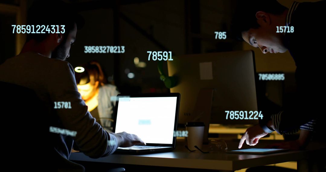 Team Collaboration with Digital Interface Display at Night