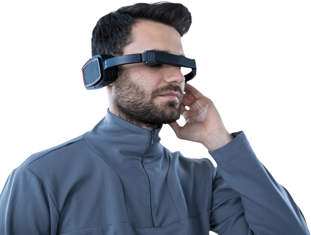 man using transparent virtual reality headset - Download Free Stock Images Pikwizard.com