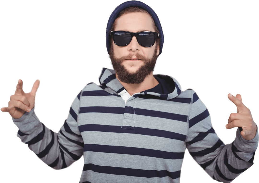 Young Man in Transparent Background Wearing Sunglasses and Typing Message