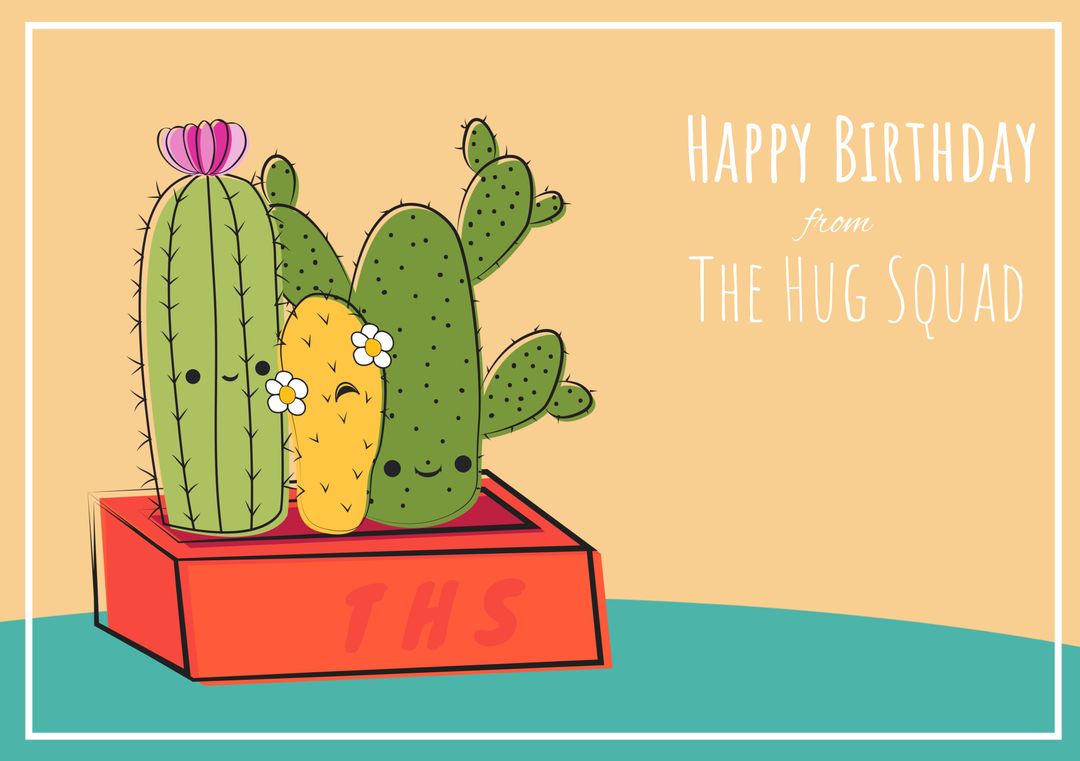 Cute Cacti Happy Birthday Card from The Hug Squad - Download Free Stock Templates Pikwizard.com