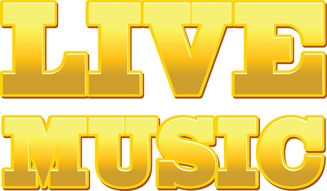 Yellow Live Music Text on Transparent Background