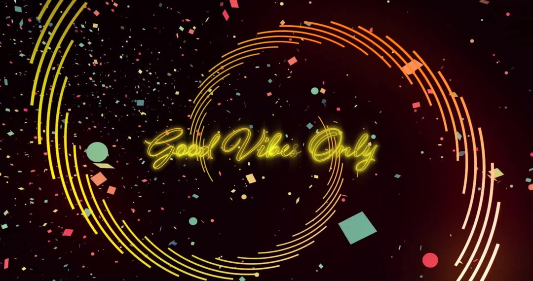 Good Vibes Only Neon Sign with Colorful Confetti Background